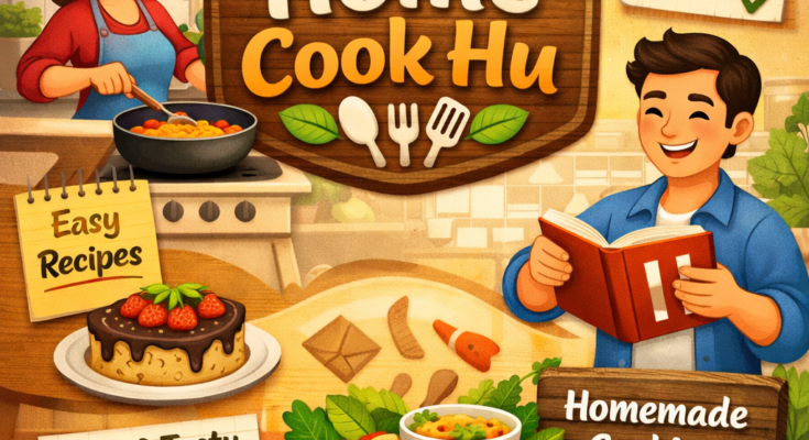 Home Cook Hu kitchen cooking concept showing easy homemade recipes and simple cooking guides